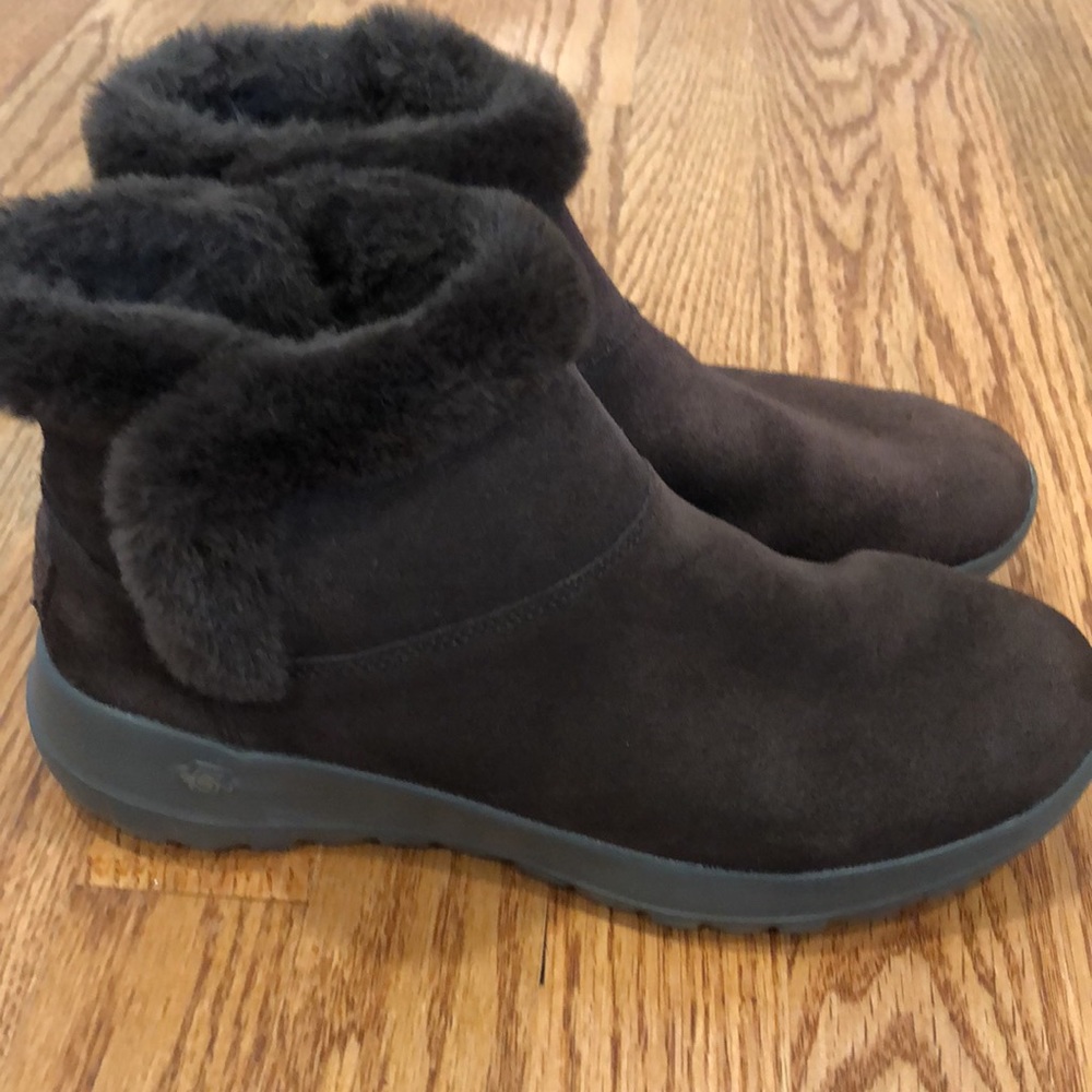 Brown faux suede and fur lined ankle boots